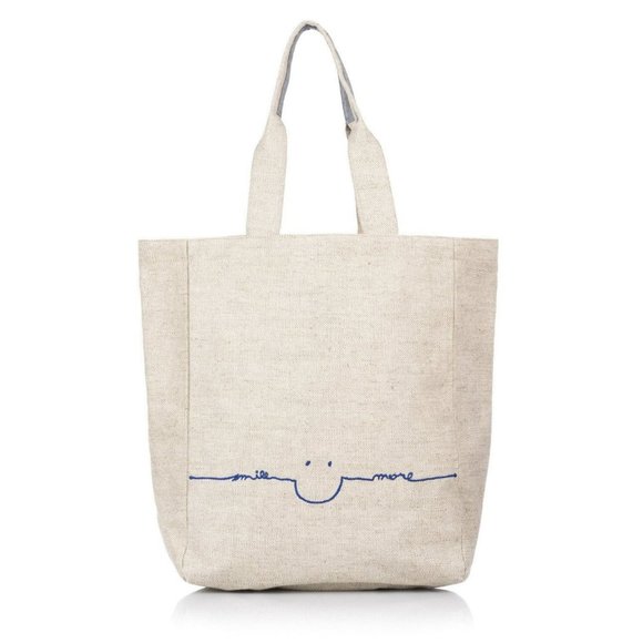 Smile More Tote Bag Embrodiery - Picture 1 of 2